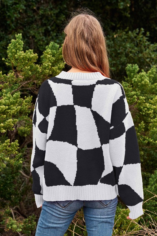 Geo Checker Knit Sweater