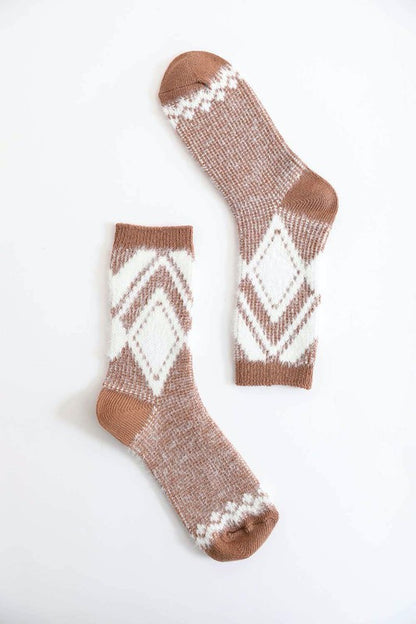 Faux Mohair Diamond Pattern Socks