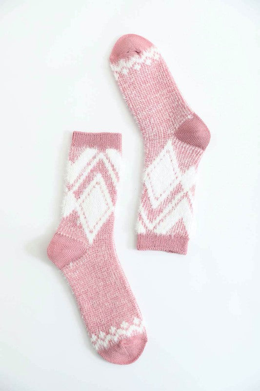 Faux Mohair Diamond Pattern Socks