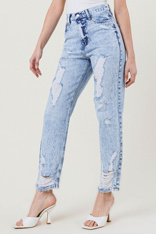 High Waisted Acid Wash Jeans