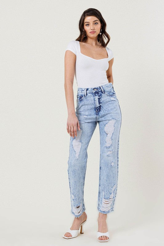 High Waisted Acid Wash Jeans