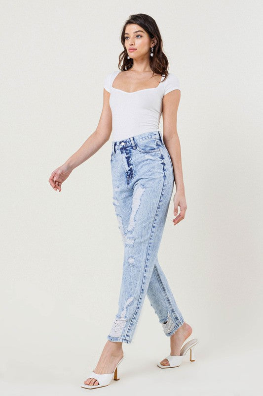 High Waisted Acid Wash Jeans