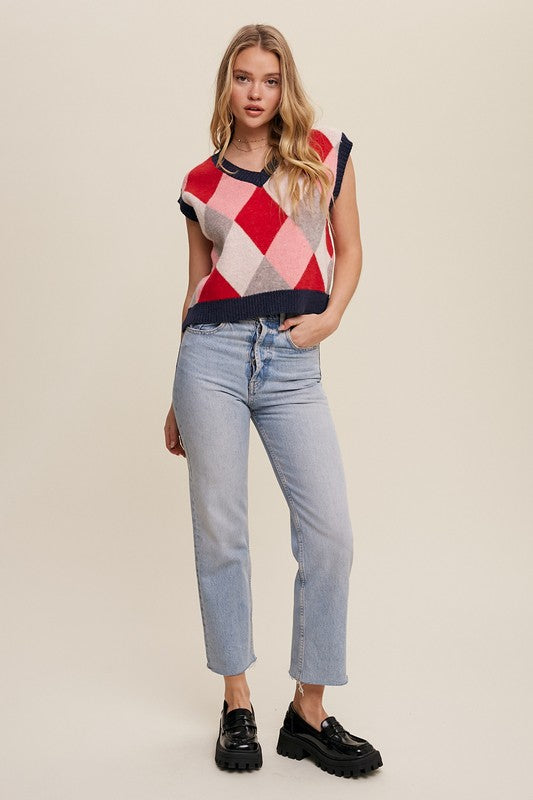 Argyle Cropped Sweater Vest