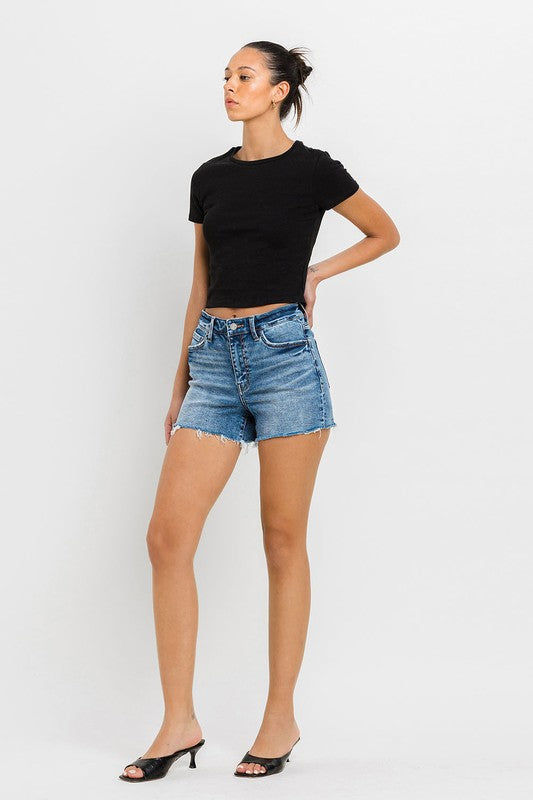 VERVET by Flying Monkey High Rise Raw Hem Denim Shorts