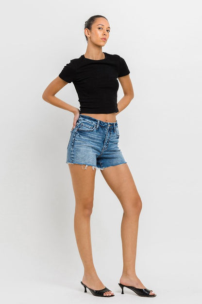 VERVET by Flying Monkey High Rise Raw Hem Denim Shorts