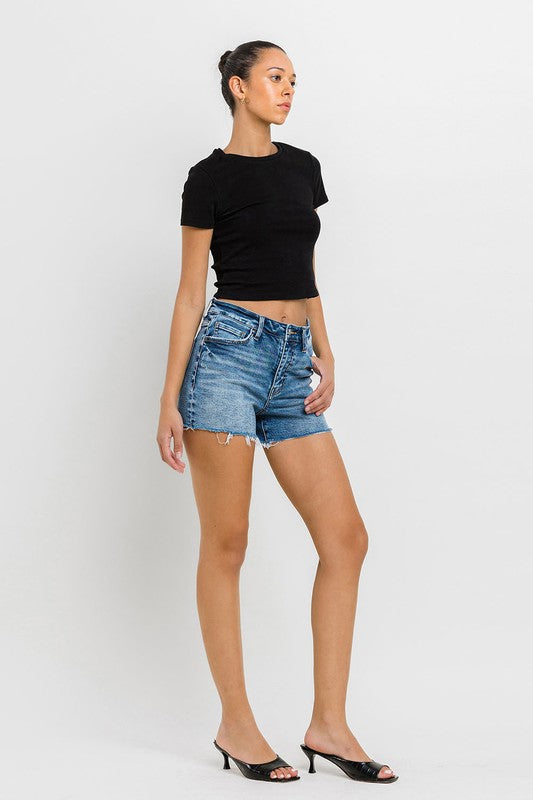 VERVET by Flying Monkey High Rise Raw Hem Denim Shorts