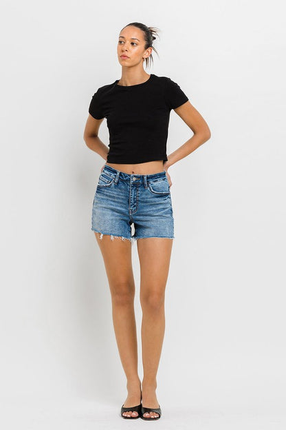 VERVET by Flying Monkey High Rise Raw Hem Denim Shorts