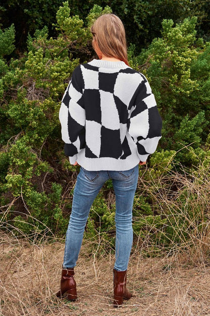 Geo Checker Knit Sweater