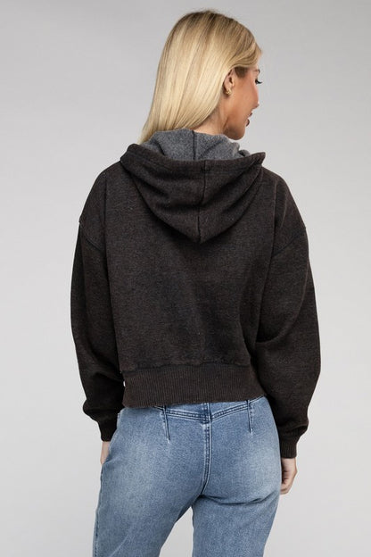 Acid Wash Fleece Cropped Hoodie