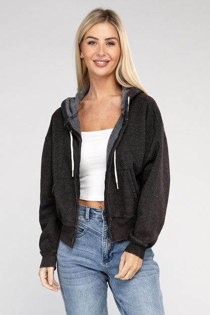 Acid Wash Fleece Cropped Hoodie