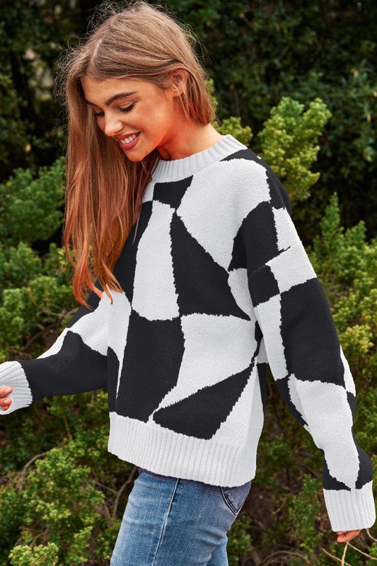 Geo Checker Knit Sweater