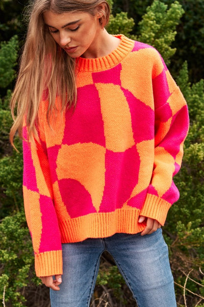 Geo Checker Knit Sweater