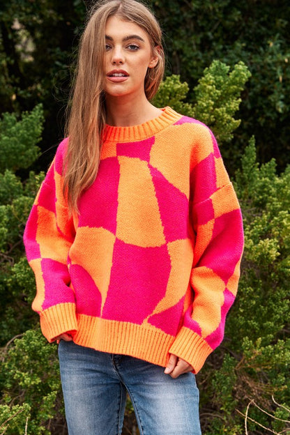 Geo Checker Knit Sweater