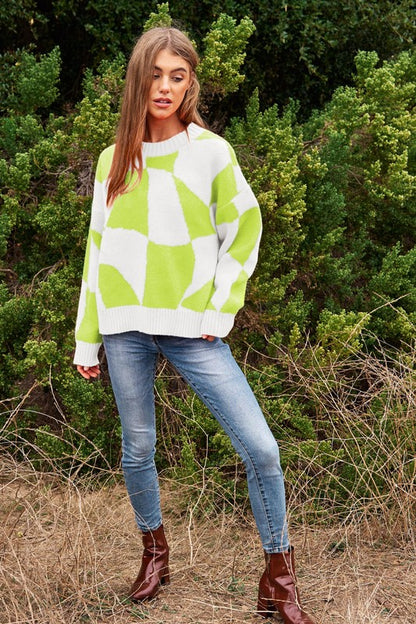 Geo Checker Knit Sweater