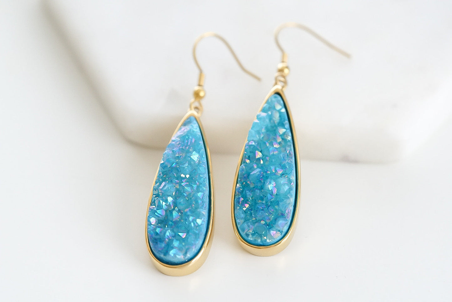 Druzy Collection - Azure Quartz Drop Earrings