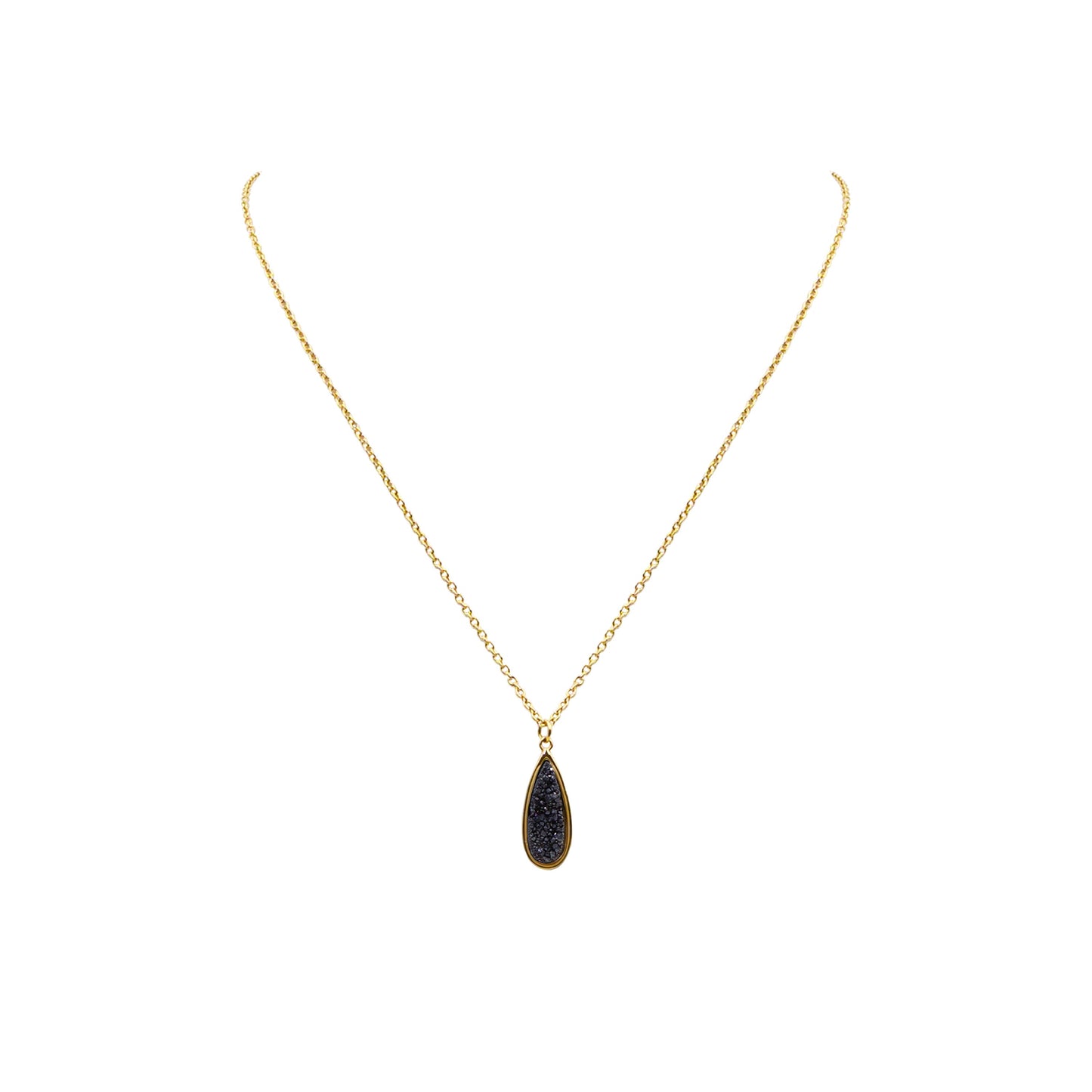 Druzy Collection - Petite Raven Quartz Drop Necklace