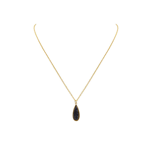 Druzy Collection - Petite Raven Quartz Drop Necklace