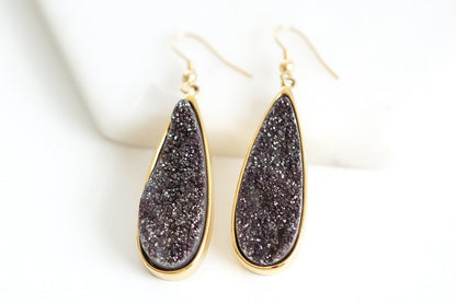 Druzy Collection - Raven Quartz Drop Earrings