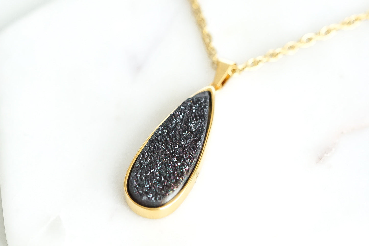 Druzy Collection - Raven Quartz Drop Necklace