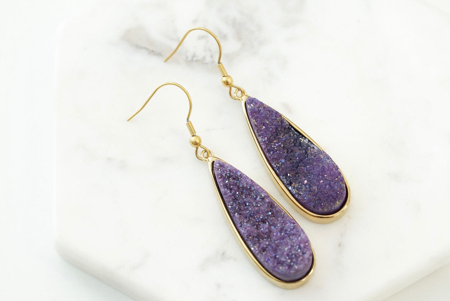 Druzy Collection - Royal Quartz Drop Earrings