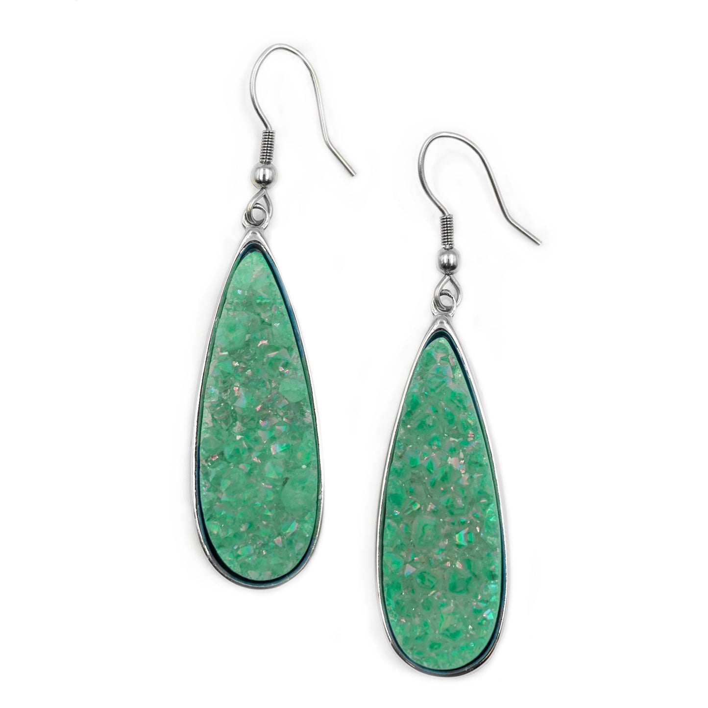 Druzy Collection - Silver Jade Quartz Drop Earrings