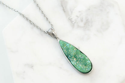 Druzy Collection - Silver Jade Quartz Drop Necklace