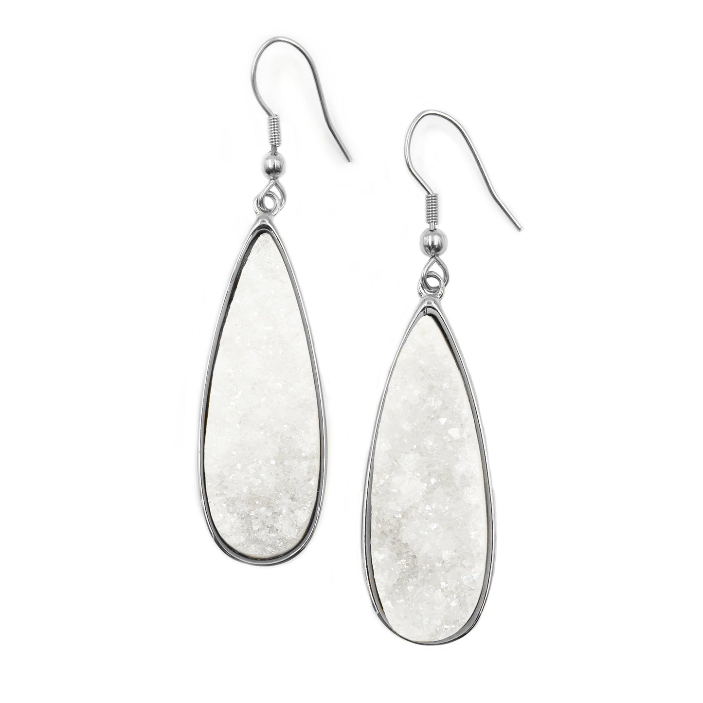 Druzy Collection - Silver Quartz Drop Earrings