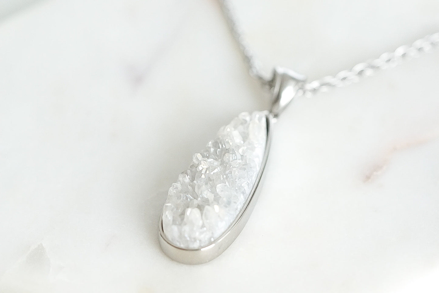 Druzy Collection - Silver Quartz Drop Necklace