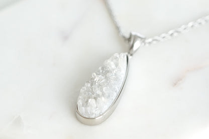 Druzy Collection - Silver Quartz Drop Necklace