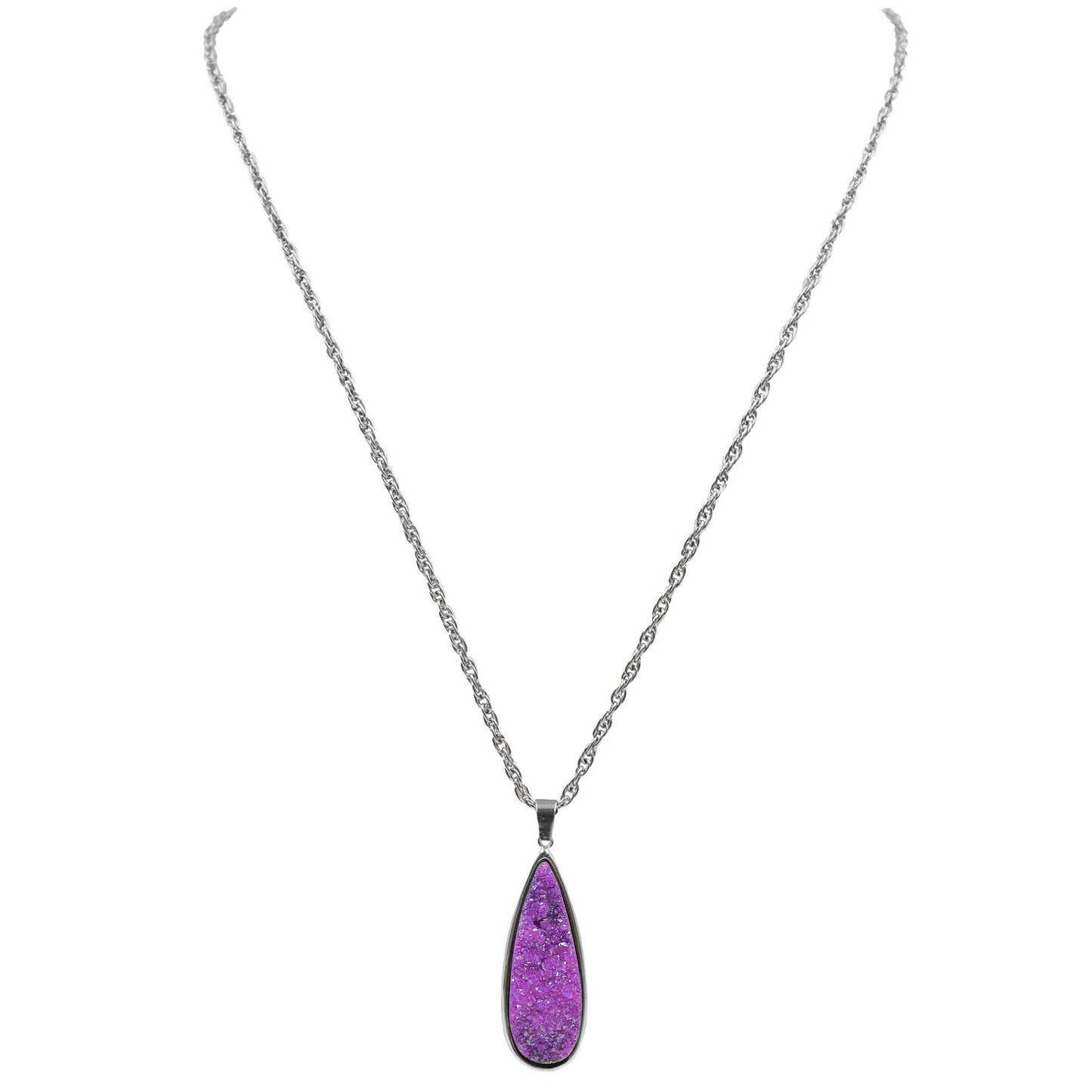 Druzy Collection - Silver Royal Quartz Drop Necklace