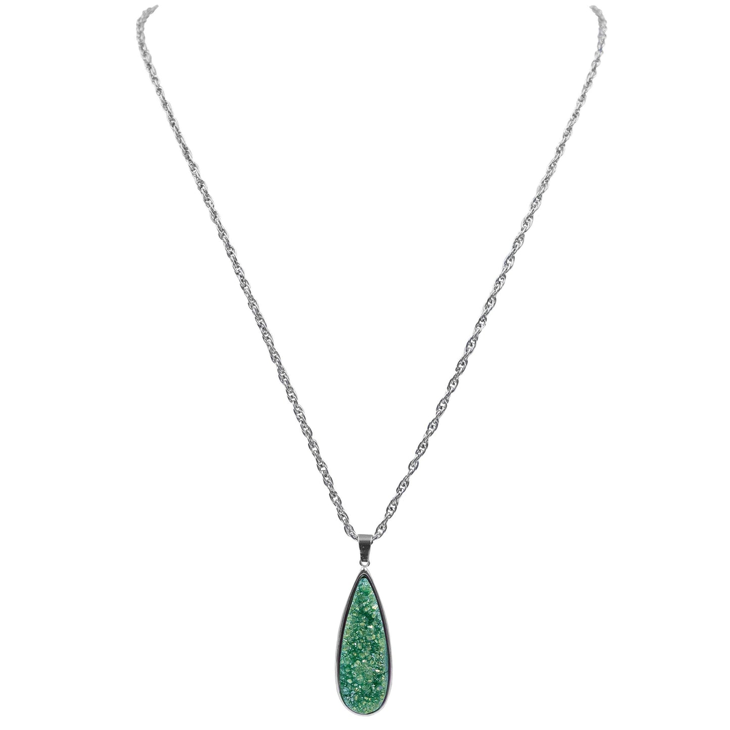 Druzy Collection - Silver Jade Quartz Drop Necklace