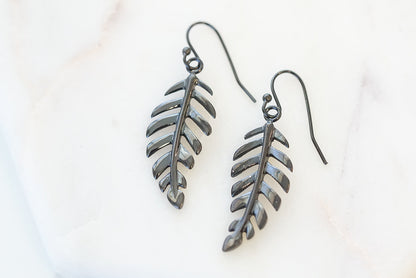 Goddess Collection - Black Laurel Leaf Drop Earrings