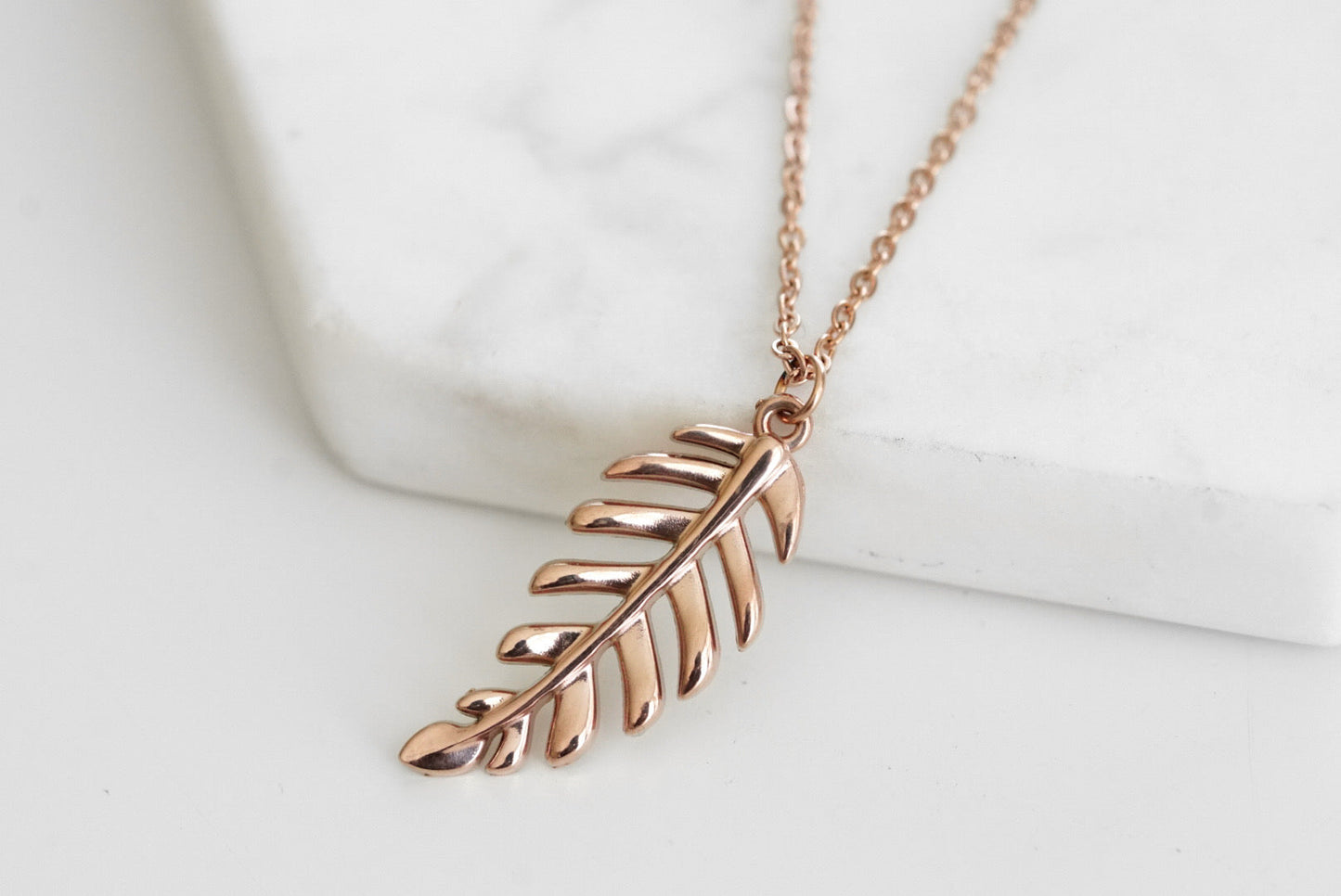 Goddess Collection - Rose Gold Laurel Leaf Drop Necklace