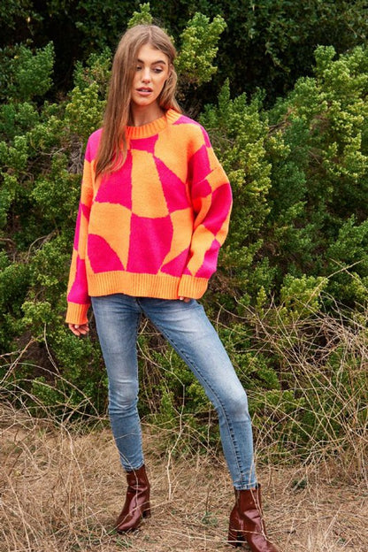 Geo Checker Knit Sweater