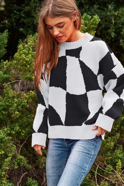 Geo Checker Knit Sweater