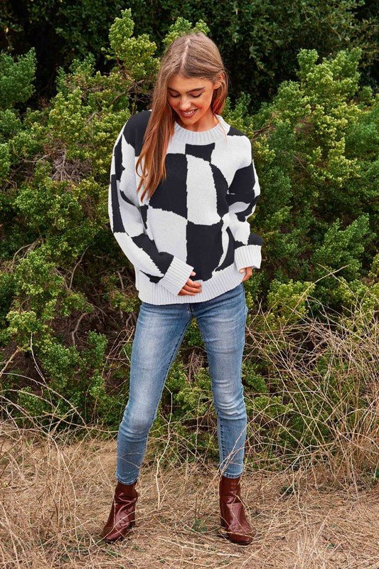 Geo Checker Knit Sweater