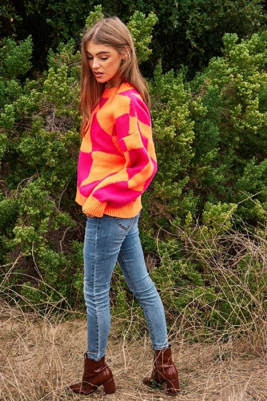 Geo Checker Knit Sweater